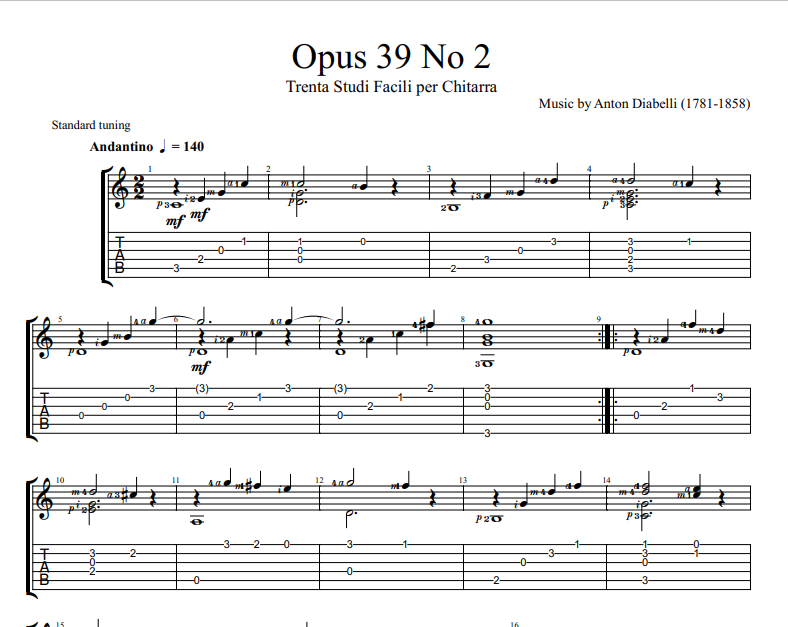 Anton Diabelli - Opus 39 No 2 sheet music for guitar tab